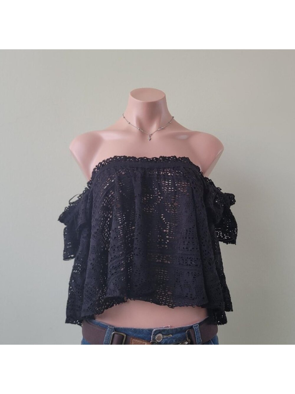 Garage Sheer Black Mesh Summer Off-shoulderCami Top (XS)